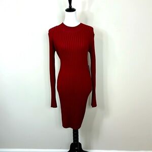 Brand New Burgundy ribbed knit bodycon dress with long sleeves.S…
